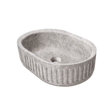 Marzio Tundra Grey Honed Marble Oval Ribbed Basin 212989
