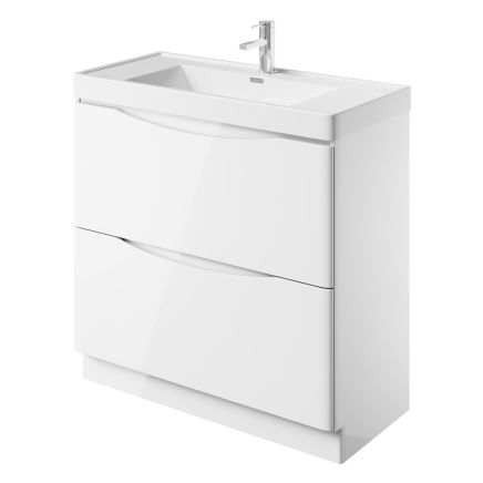 Erin Gloss White Floor Standing Vanity Unit with Resin Basin 900mm