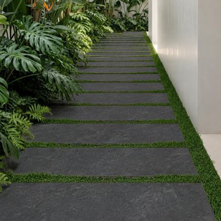 Quinn Black Stone Outdoor Porcelain Tile 600x1200mm roomset