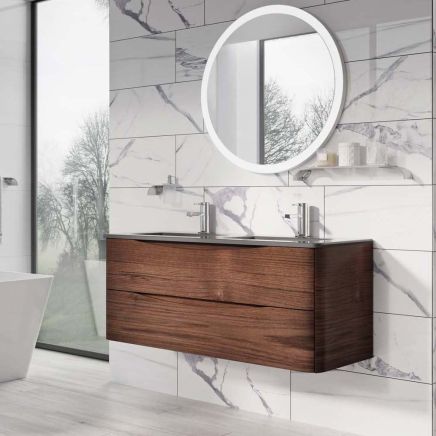 Erin Rosewood Wall Hung Vanity Unit with Grey Glass Basin 1200mm