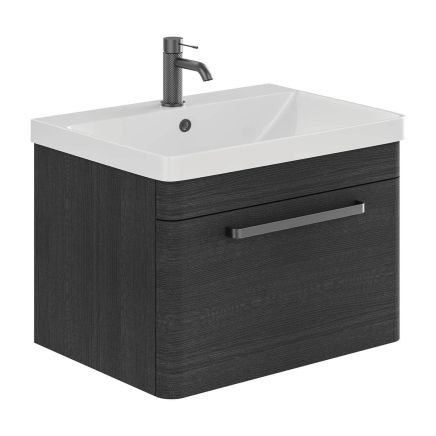 Esk Black Wall Hung Vanity Unit and Basin with Gunmetal Handles 800mm