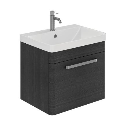 Esk Black Wall Hung Vanity Unit and Basin with Brushed Nickel Handles 500mm
