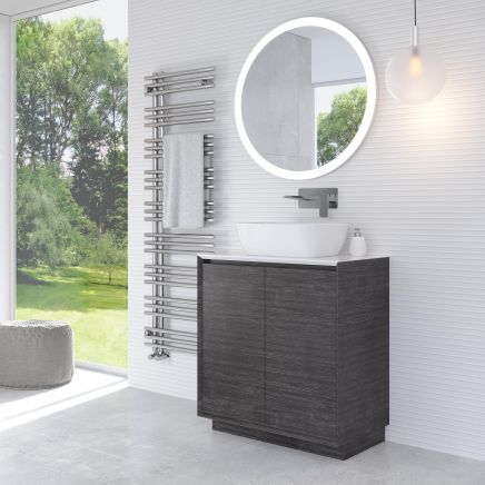 Snowdon 750mm Floor Standing Vanity Unit with White Worktop in Leached Oak