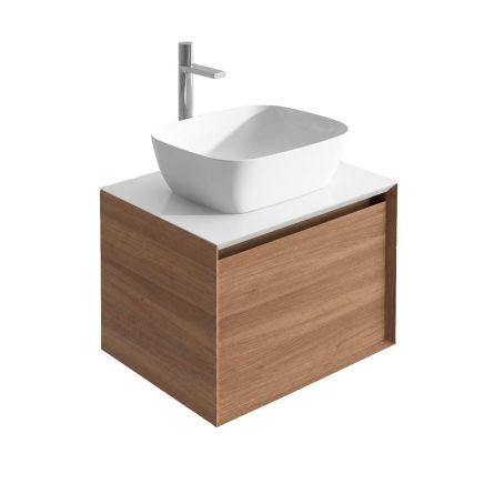 Snowdon Natural Oak Wall Hung Vanity Unit with White Worktop 600mm