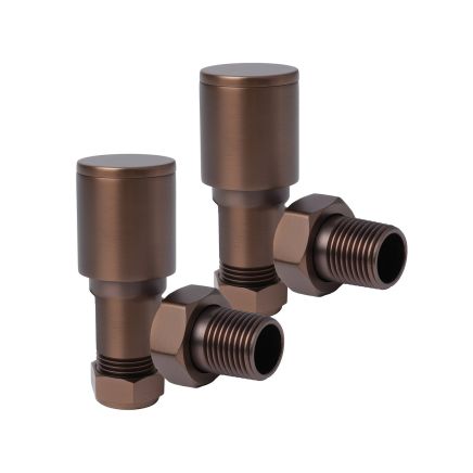 Round Brushed Bronze Angled Pair of Radiator Valves