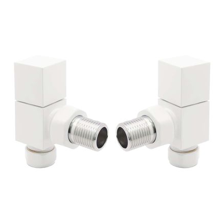 Square White Angled Pair of Radiator Valves