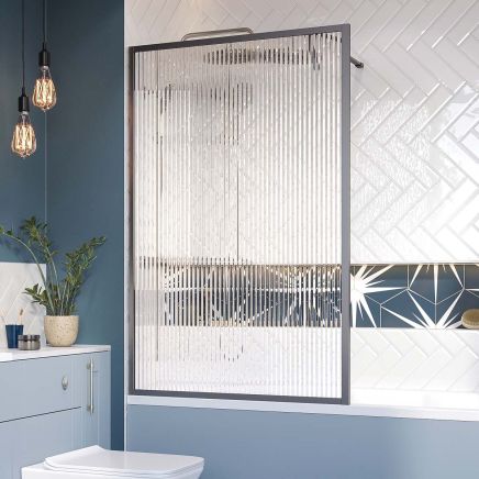 Amien Gunmetal Fluted Glass Bath Screen 1500x800mm