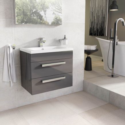 Nante Anthracite Grey Wall Hung Vanity Unit with Ceramic Basin 600mm