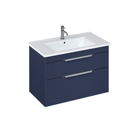 Britton Shoreditch Matt Blue Double Drawer Wall Hung Vanity Unit with Square Basin 850mm