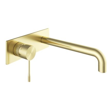 Moray Brushed Gold single lever bath mixer tap featuring a textured knurled detailing
