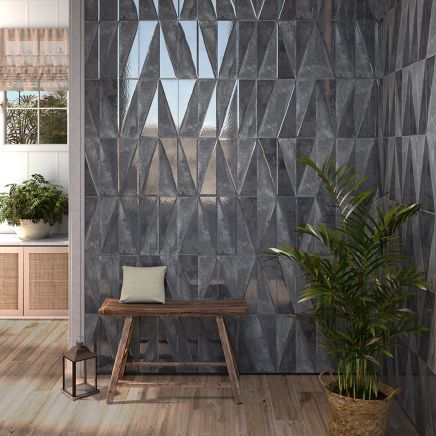 Prezza Noir Diagonal Decor Matt & Glossy Porcelain Brick Tile - 100x300mm