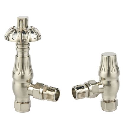 Satin Nickel Metal Head Angled Pair of Radiator Valves