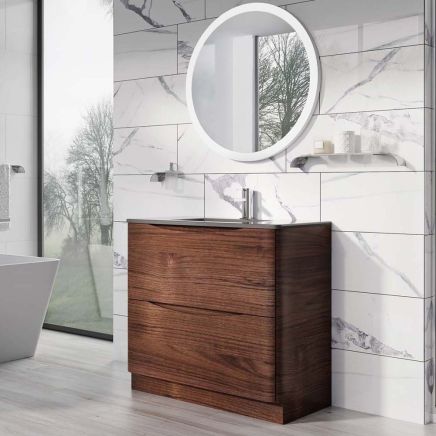 Erin Rosewood Floor Standing Vanity Unit with Grey Glass Basin 900mm