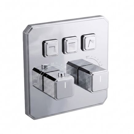 Flint Chrome Square Concealed Thermostatic Shower Valve with Triple Outlet
