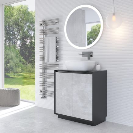 Snowdon 750mm Floor Standing Vanity Unit with Black Worktop in Black & Concrete
