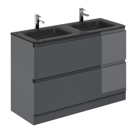 Neon Gloss Titanium Grey Floor Standing Vanity Unit with Grey Glass Basin 1200mm