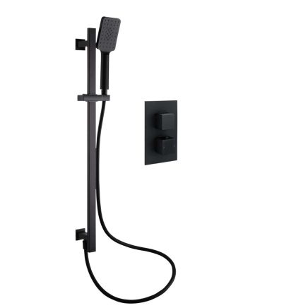 Zena Matt Black Single Outlet Square Concealed Valve with Slide Rail Kit