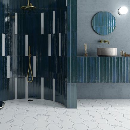 Capri Blue Gloss Ceramic Brick Tile - 400x50mm