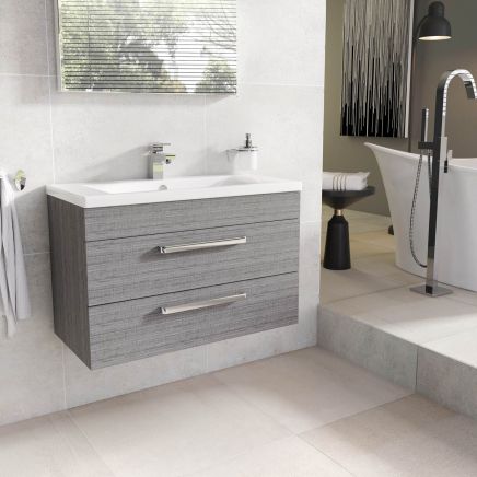 Nante Grey Ash Wall Hung Vanity Unit with Ceramic Basin 800mm