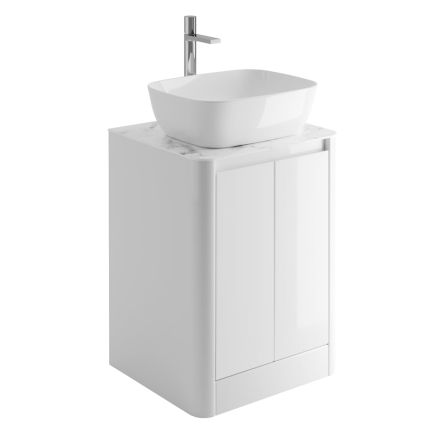 Callerton Gloss White Floor Standing Vanity Unit with White Marble Worktop 550mm
