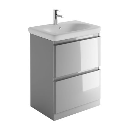 Neon Gloss Light Grey Floor Standing Vanity Unit with Lynx Resin Basin 600mm
