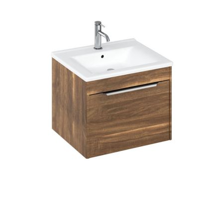 Britton Shoreditch Caramel Single Drawer Wall Hung Vanity Unit with Square Basin 550mm
