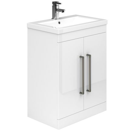Nante Gloss White Floor Standing Vanity Unit with Ceramic Basin 515mm