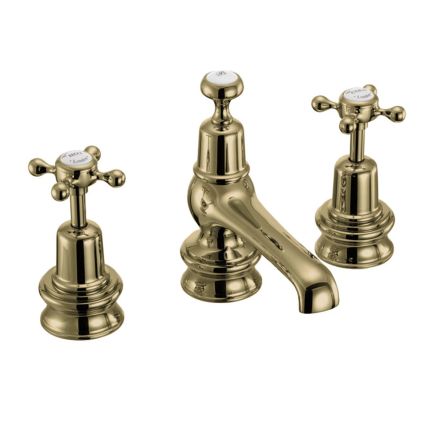 Burlington Claremont Regent Gold 3 Tap Hole Basin Mixer Tap with Pop-up Waste
