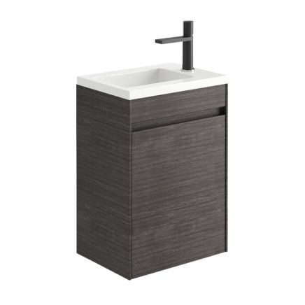 Odion Leached Oak White Wall Hung Cloakroom Vanity Unit with Resin Basin 440mm