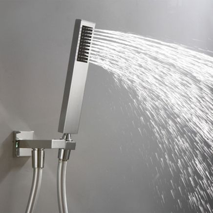 Vade Chrome Square Handset and Holder with Built In Wall Outlet
