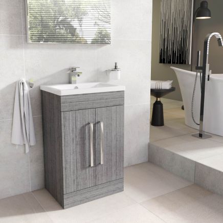 Nante Grey Ash Floor Standing Vanity Unit with Ceramic Basin 515mm