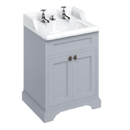 traditional grey vanity unit with 2 tap holes