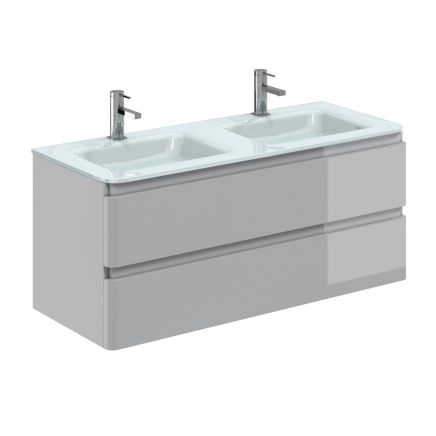 Neon Gloss Light Grey Wall Hung Vanity Unit with Opal Glass Basin 1200mm