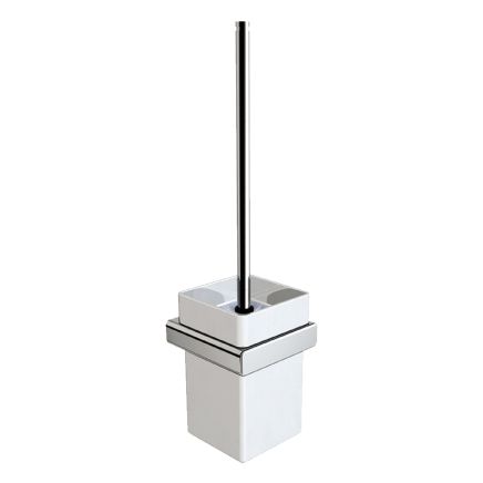 Vento Chrome Wall Hung Toilet Brush and Ceramic Holder