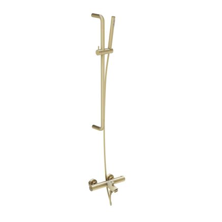 Elora Brushed Gold Round Thermostatic Bath Shower Mixer With Slide Rail Kit