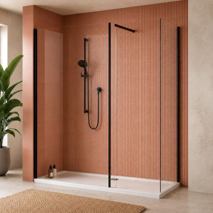 Rivar Black Walk In Shower Screen and Tray