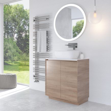 Snowdon 750mm Floor Standing Vanity Unit with White Worktop in Natural Oak
