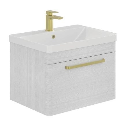 Esk White Wall Hung Vanity Unit and Basin with Brushed Gold Handles 800mm