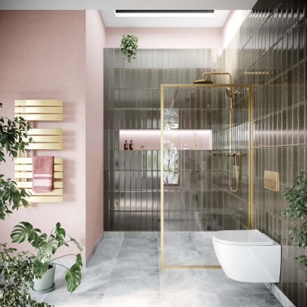 Amien Brushed Gold Framed Clear Glass Shower Screen
