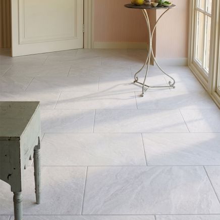 Angelo White Stone Effect Porcelain Tile 298x598mm roomset