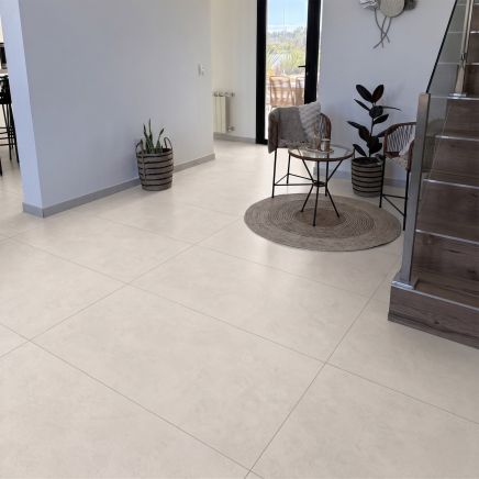 Zenia Arena Beige Concrete Porcelain Tile 600x1200mm roomset