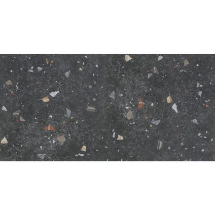 Bono Noir Black Matt Porcelain Terrazzo Tile - 600x1200mm