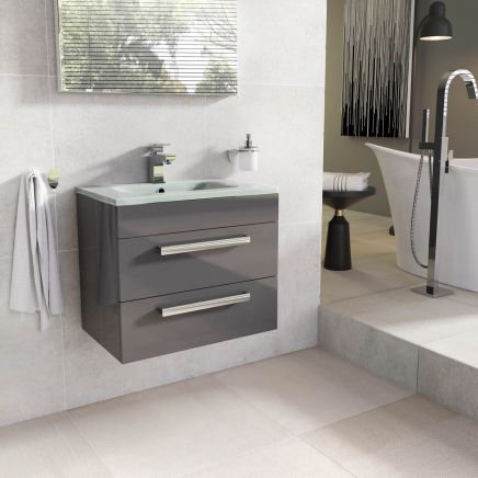 Nante Anthracite Grey Wall Hung Vanity Unit with Glass Basin 600mm