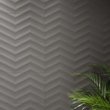 Discounted clearance Lakehouse Grey Chevron Matt Ceramic Wall Tile 1000x333mm 3D feature wall tile.