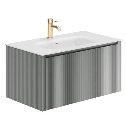 Bryce Ribbed Grey 800mm Wall Hung Vanity Unit with Matt White Resin Basin