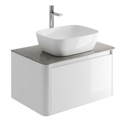 Callerton Gloss White Wall Hung Vanity Unit with Grey Marble Worktop 750mm