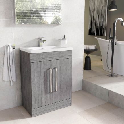 Nante Grey Ash Floor Standing Vanity Unit with Ceramic Basin 600mm