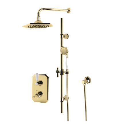 Adonis Art Deco English Gold Dual Outlet Concealed Valve with Shower Head & Slide Rail