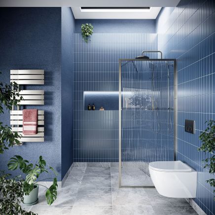 Amien Brushed Nickel Framed Fluted Glass Shower Screen - 880mm