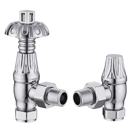 Chrome Metal Head Angled Pair of Radiator Valves